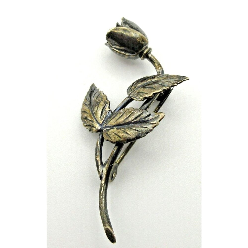 Vintage Sterling Silver Single Rose Flower Brooch Pin Denmark S. Christian Fogh